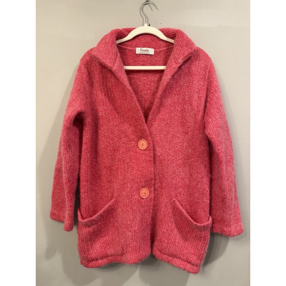 Vintage Bonds 90s Yarmouth Canada Wool Mohair Pink Cardigan Medium Chunky Knit